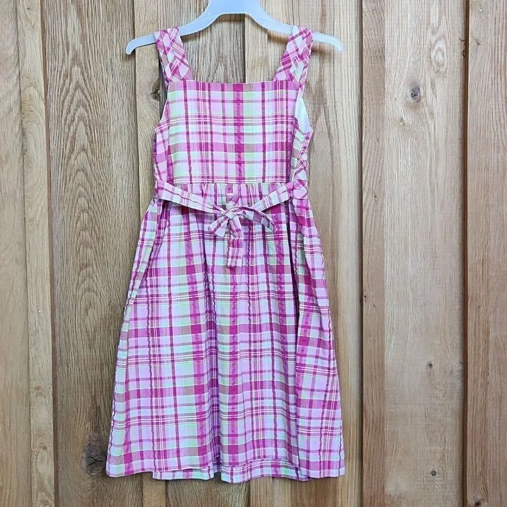 Bonnie Jean Ruffle Sleeveless Knee Length Party Dress, 6X, Pink & White Plaid